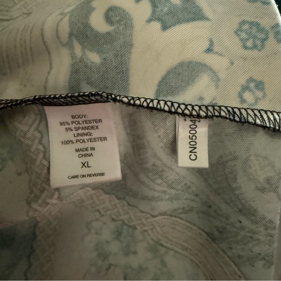 7th Ave Design Studio New York & Company Blue and Gold Patterned Peplum Blouse - Picture 6 of 7